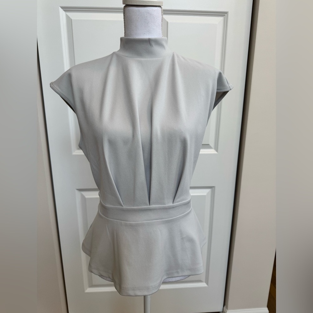 Ann Taylor Light Gray Mock Neck Peplum Blouse